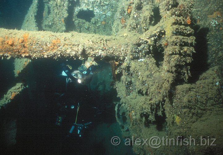 Crane gear.jpg - Crane winch gear, below decks at the stern